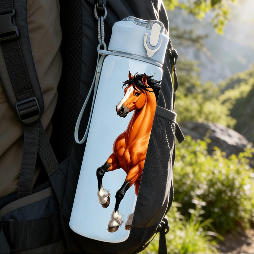 1PC Wild Horse Running Grassland Print 750ml Color Plastic Sports Water Bottle Leakproof Flip Straw Lid Suitable for Sports Office Home Use