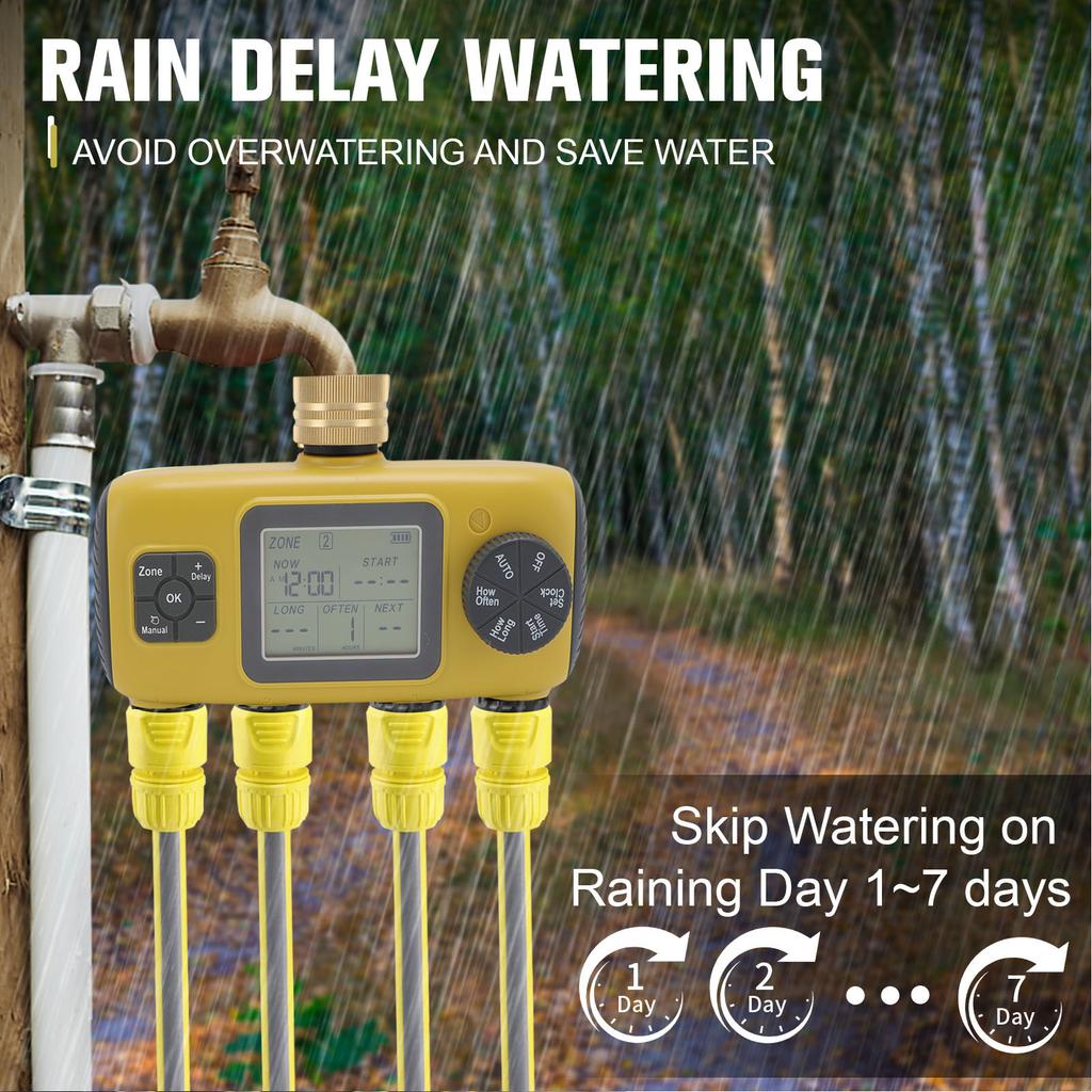 Таймер для дождевателя для крана 3/4-1/2 дюйма, водонепроницаемость IPX5, ЖК-дисплей, автоматическая система управления поливом для газона, двора, сада