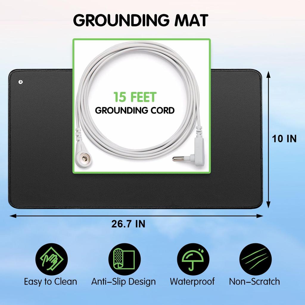 Grounding Mat with 15ft Cord, 10"x26.7" - Earth Therapy Pad for Sleep, Pain & Energy