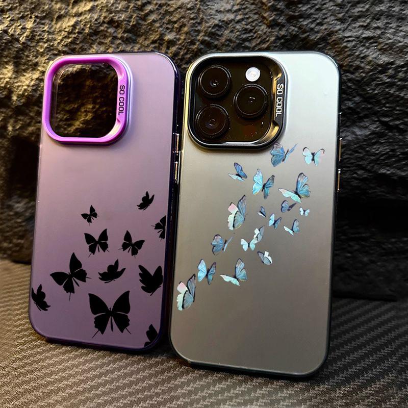 Для iPhone 15 Pro 16 Plus 14 Pro Max 13 12 11 X XS XR 7 8 SE Ударопрочный Рисунок Бабочка Защита объектива Покрытие Чехол