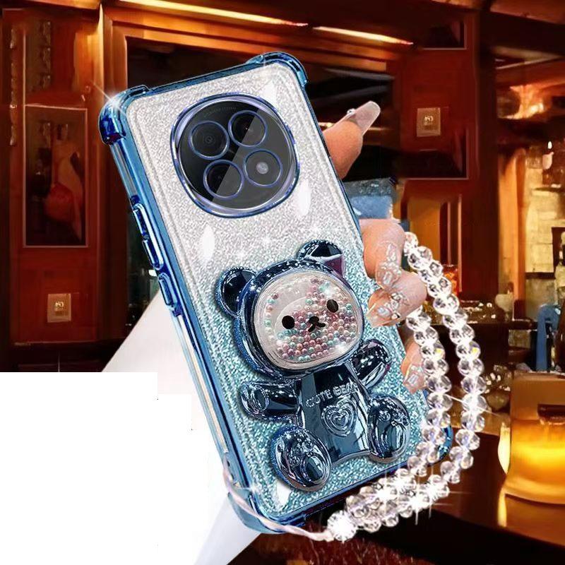 Glitter Bear Bracket Holder Bracelet Case On For Motorola Moto G24 G14 G34 G04 G84 G54 E14 G53 G52 G82 Lanyard Shockproof Cover