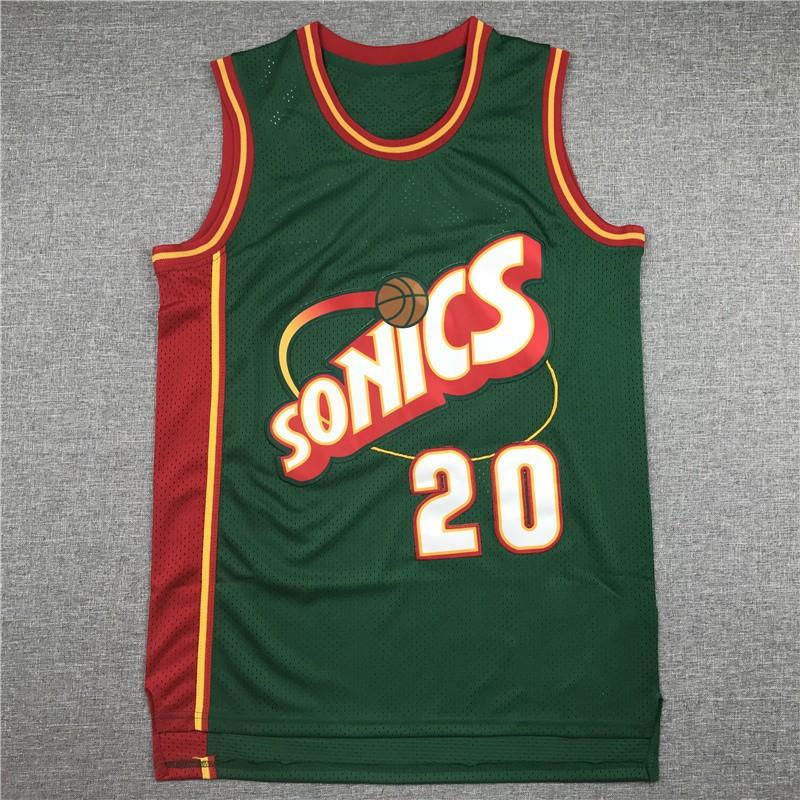 Мужская баскетбольная майка в стиле Seattle SuperSonics 20 35 40 Сшитая командная спортивная рубашка Одежда для тренировочных игр