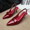 2025 Современные Офисные Женские Туфли Красные Свадебные Без задника Остроносые Украшение Бабочка Женские Босоножки на Высоком Каблуке Туфли-лодочки
