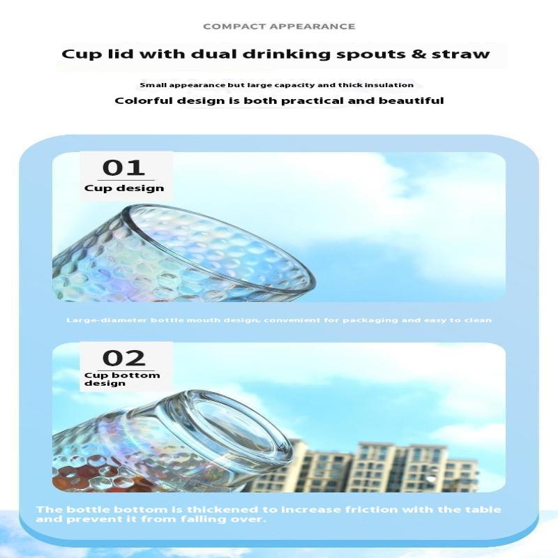 Colourful Coating Glass Cup Portable Household Iced Coffee Juice Drink Mug With Plastic Lid And Glass Straw