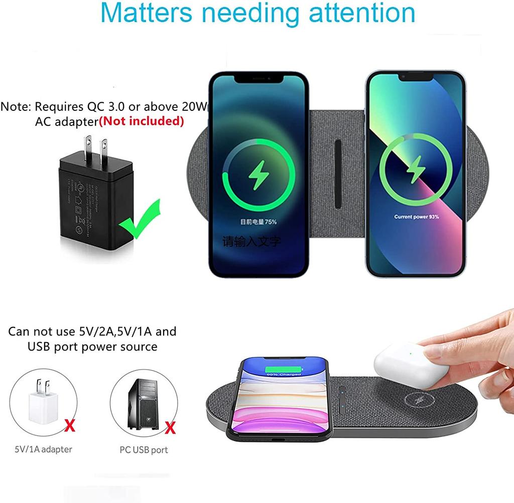 40w Dual Wireless Charging Pad For Iphone 14 13 12 11 Xs Xr X 8 Samsung S22 S21 S20 2 In 1 Fast Charger Mat For Airpods 3 Pro