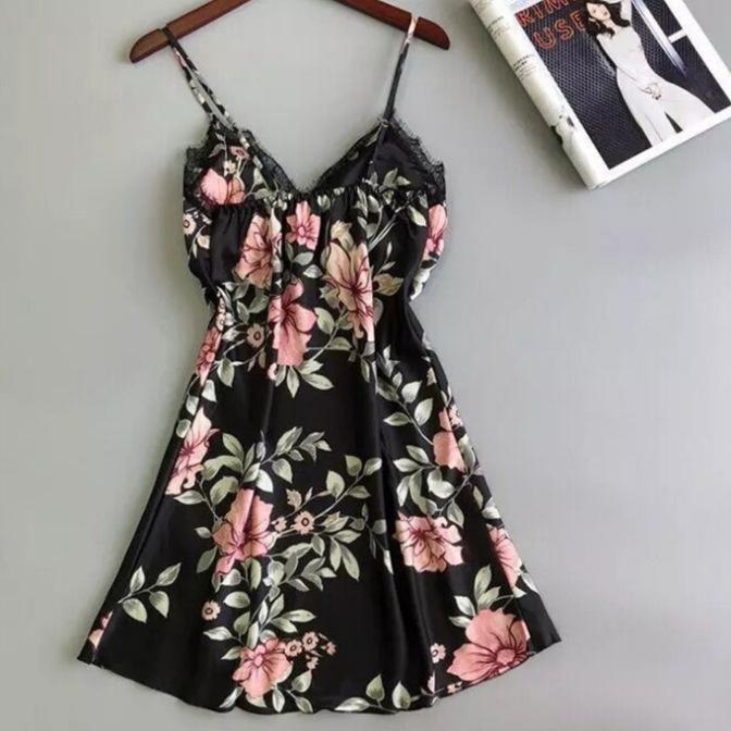 Ladies Sexy Silk Satin Night Dress Sleeveless Nighties V-neck Nightgown Nightdress Lace Sleepwear Nightwear