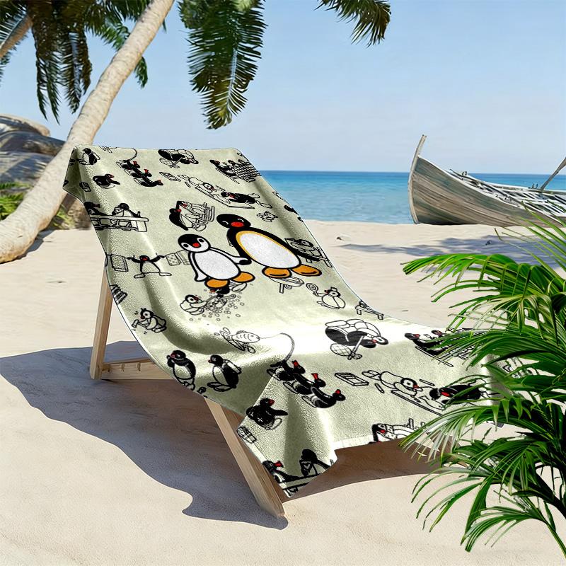 Pingu Cartoon Print Beach Towel, Large Soft Quick Dry Towel for Beach Camping Swimming