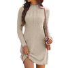 Women's Fashion Casual Crewneck Knitted Sweater Dress Long Sleeve Solid Color Dress