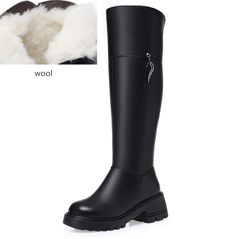 Женские сапоги выше колена, зимние сапоги из натуральной кожи, женские шерстяные сапоги на платформе и каблуке, женские сапоги