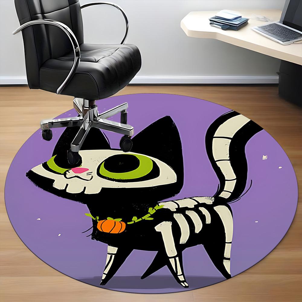 1pc Skelecat Halloween Office Round Area Rug, Under Office Chairs Bedroom Living Room Home Decor, Room Deco