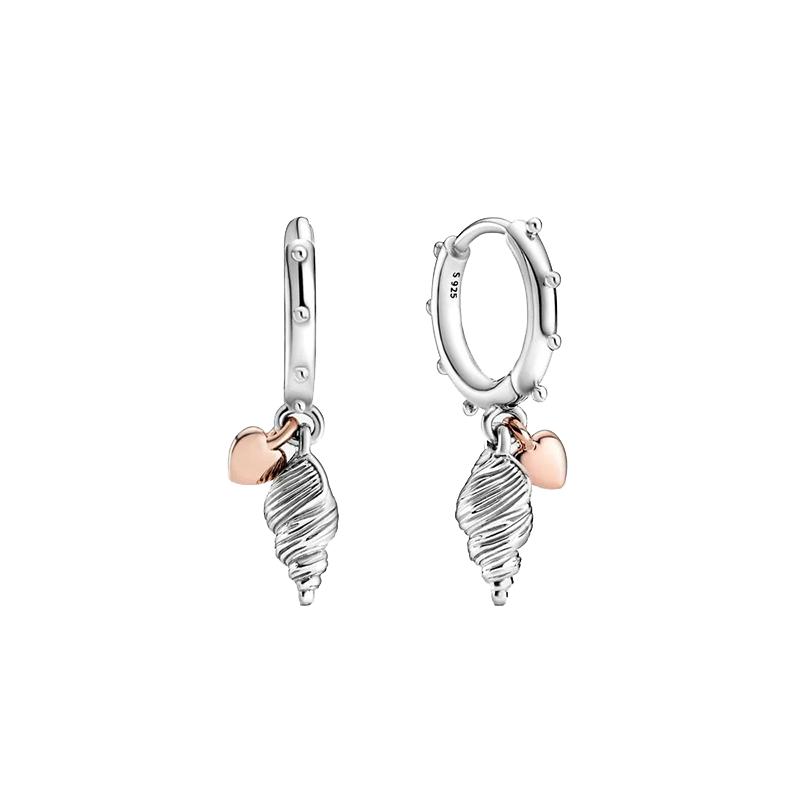 Hot Daisy Earrings Summer 925 Sterling Silver Earring Heart and Conch Shell Earrings Women DIY Jewelry Rose Gold Earrings