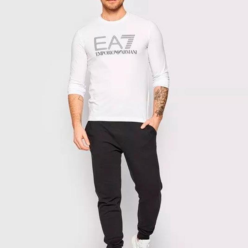 Emporio Armani EA7 Осень/Зима 21 Повседневная футболка с круглым вырезом и длинным рукавом с буквенным принтом Мужские топы Белый 3KPT64-PJ03Z-1100