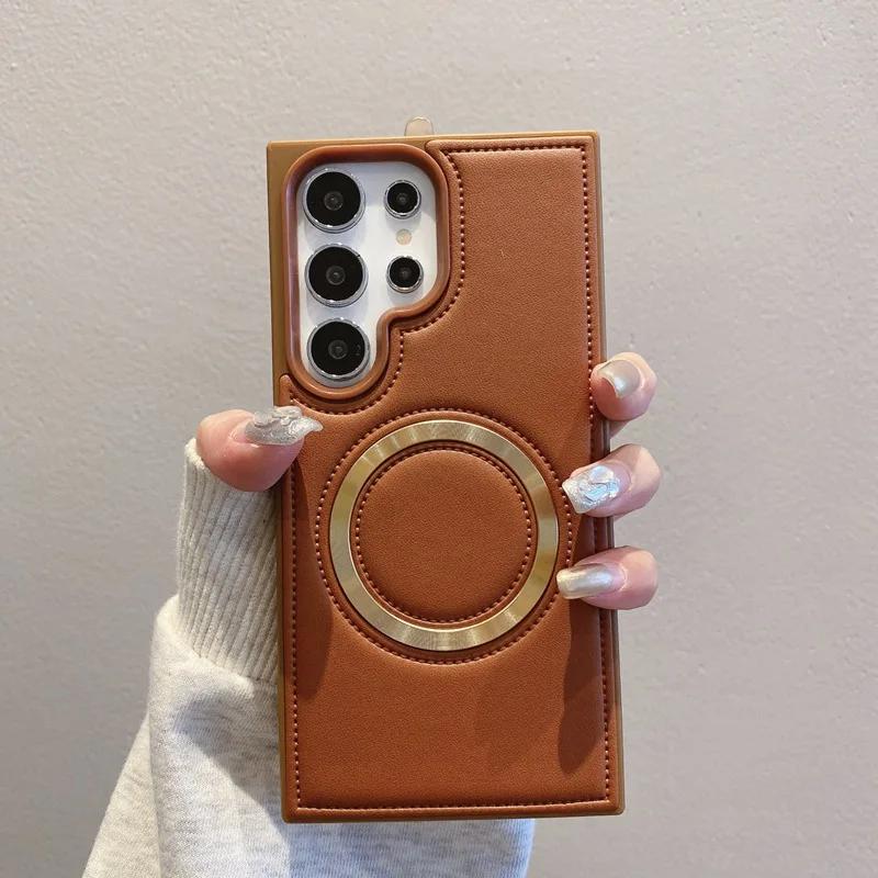 For Wireless Charging Phone Case for Samsung Galaxy S24 Plus S24 Ultra PU Leather Magnetic Anti Fall Protective Cover Cases