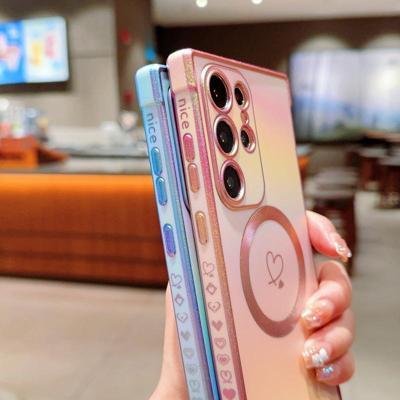 Чехол для телефона с блестками и градиентом цвета сияющий Love Heart для Samsung S24 Ultra S23 S22 Plus S21 S20 FE, ударопрочный, тонкий, для MagSafe TPU