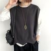 Fashion Knitted Vest Women's Clothes 2024 Autumn Solid Color Loose Round Neck Irregular Pullover Short Vest Outside The Waistcoat Winter