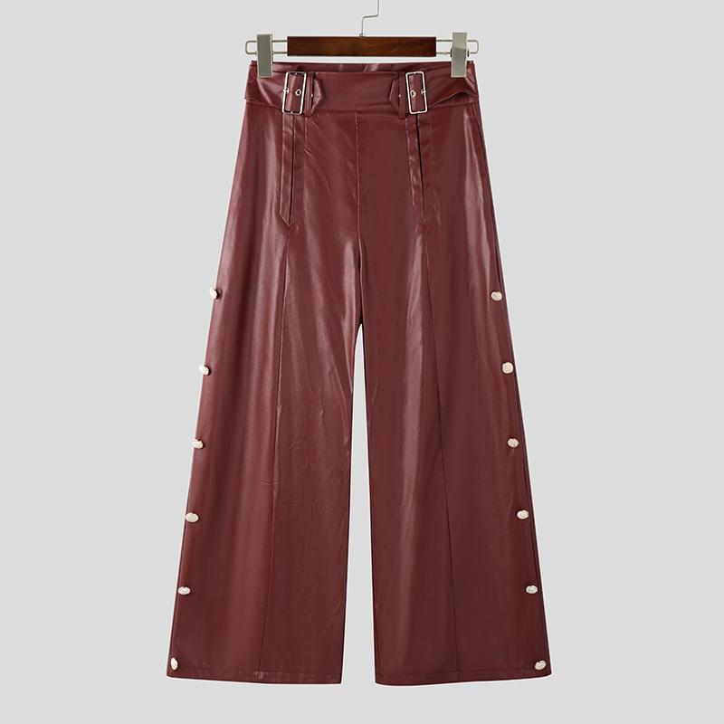 INCERUN Мужские брюки из искусственной кожи с высокой талией, повседневные длинные брюки с карманами