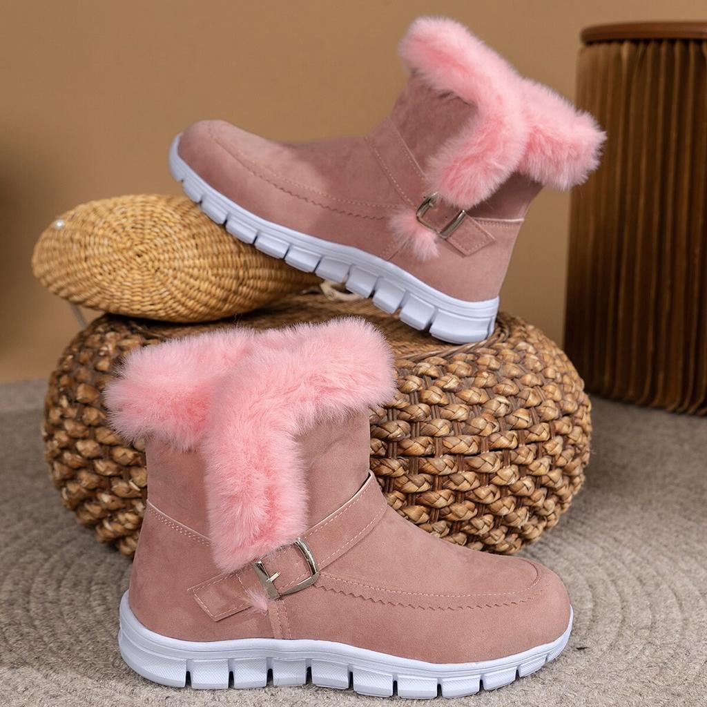 Autumn and Winter New Plus-size Women's Snow Boots Korean Version Thick Color Boots with Fleece Warm New Flat Boots Cotton Shoes