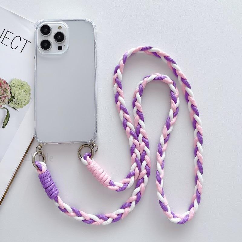 Чехол-сумка через плечо с ремешком на шею для Samsung Galaxy S24 S23 S22 Ultra S21 Plus S20 FE Note 20, противоударный, плетеный шнурок, прозрачная крышка