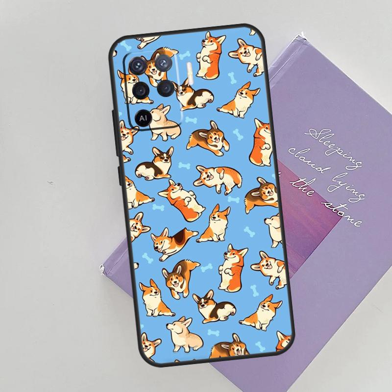 Cartoon Corgi Dog Shiba Inu Cover For Oppo A78 A98 A74 A54 A94 A15 A16 A17 A52 A72 A76 A96 A53 A57S A58 A5 A9 Phone Case