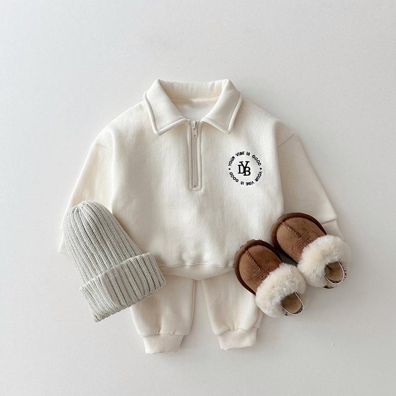 Korean Kids' Winter Two-Piece: Fashion Pants & Patterned Fleece Sweater