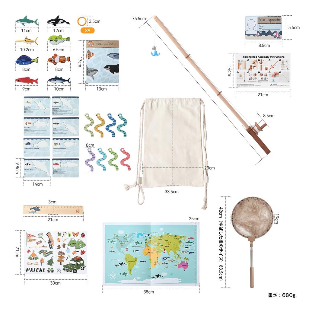 Mamimami Home Деревянная игрушка для рыбалки, Реалистичная игра в рыбалку, Аутентичная игра в рыбалку, Включает сумку для хранения «Сделай сам», Развивающая игрушка, Подарок для детей 3-4 лет
