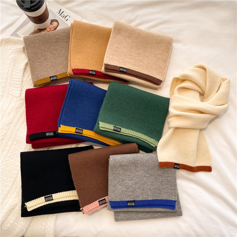 Winter New Solid Color Versatile Raw Scarf Knitted Wool Warm Scarf For Men And Women Basic External Thickened