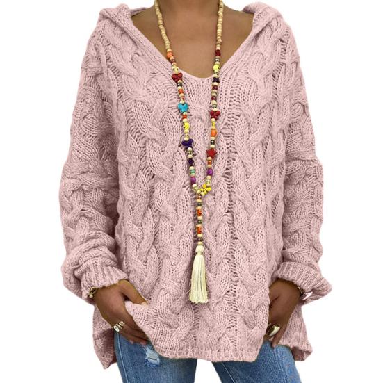 Женский свитер с капюшоном, длинный рукав, скрученная текстура, свободный свитер, однотонный, свободный крой, ребристые манжеты, трикотажные топы