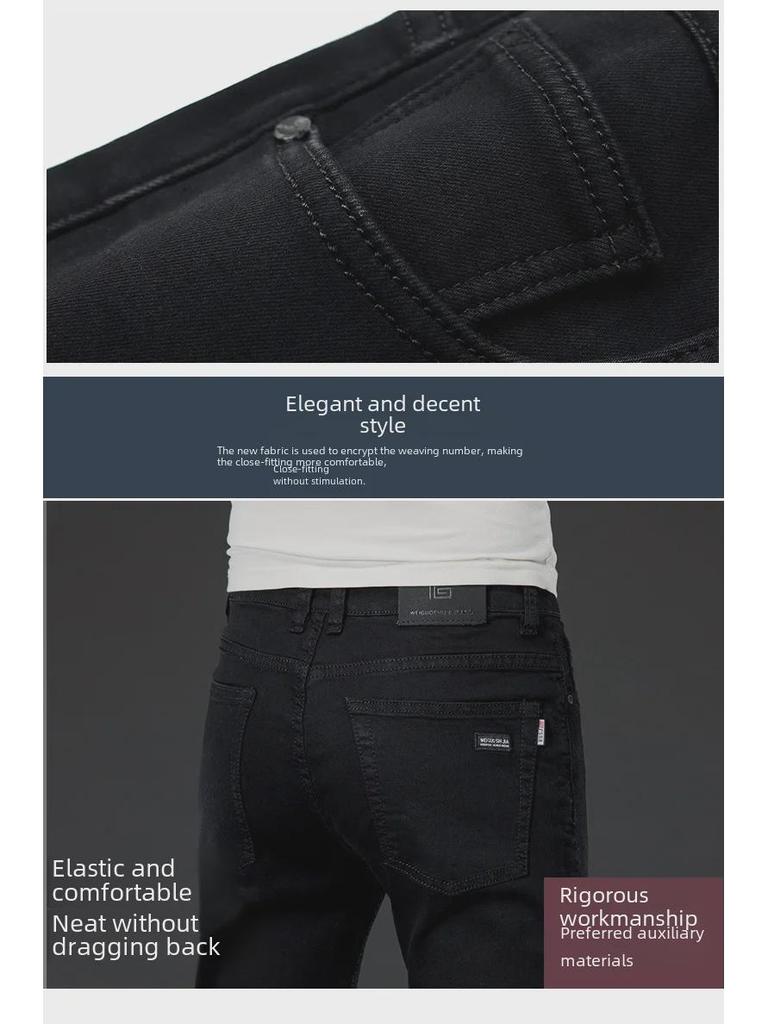 Мужские эластичные черные джинсы прямого кроя слим-фит - молодежный корейский повседневный спортивный стиль
