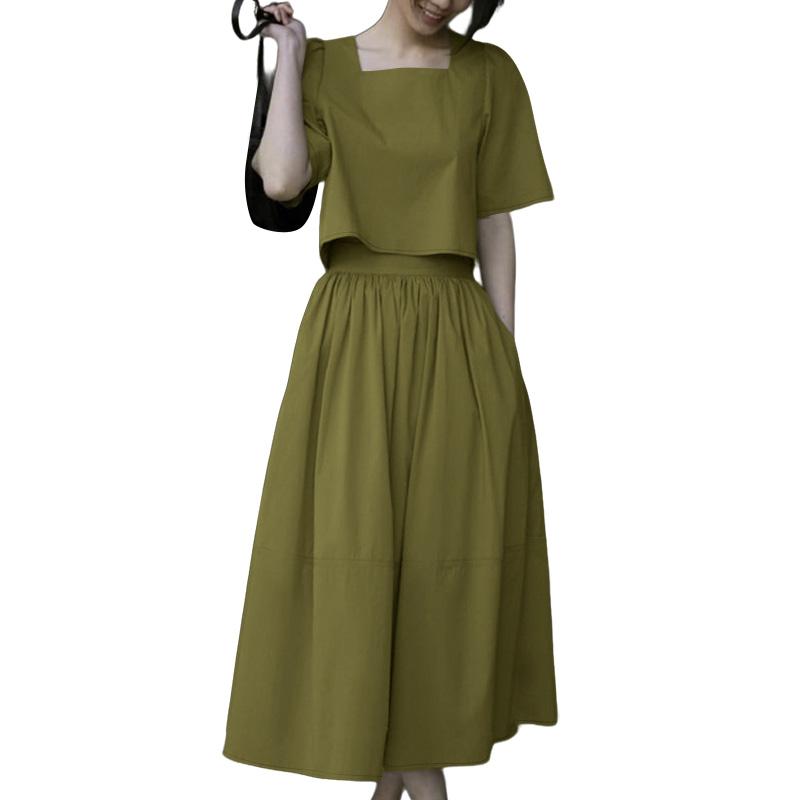 ZANZEA Женский летний костюм из двух частей: блузка с коротким рукавом и широкие брюки