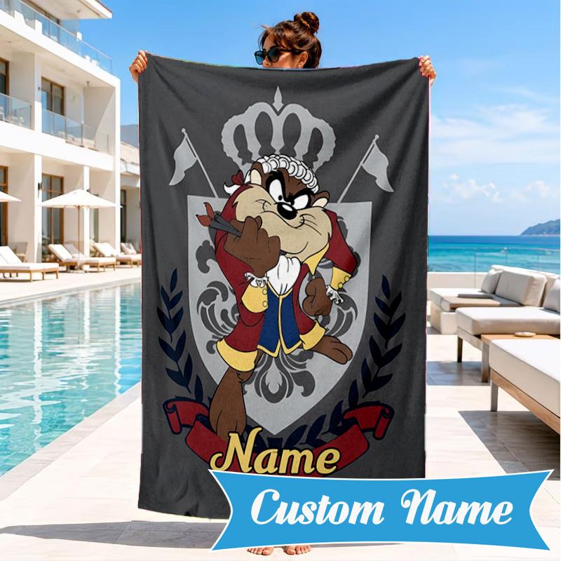 Custom Name Troublemaker Taz Devil Beach Towel Microfiber Beach Towel, Lightweight and Quick-Dry, for Summer Travel, Swimming Pool Gift