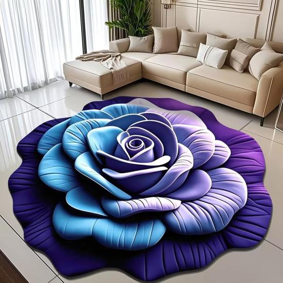 Floral Plush Floor Mat Non-Slip Absorbent Diatomaceous Earth Rug 3D Visual Flower