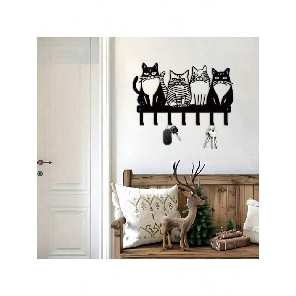Винтажный Металлический Держатель для Ключей в Виде Кошки Настенный Крючок Вешалка для Прихожей Кухни Хранение