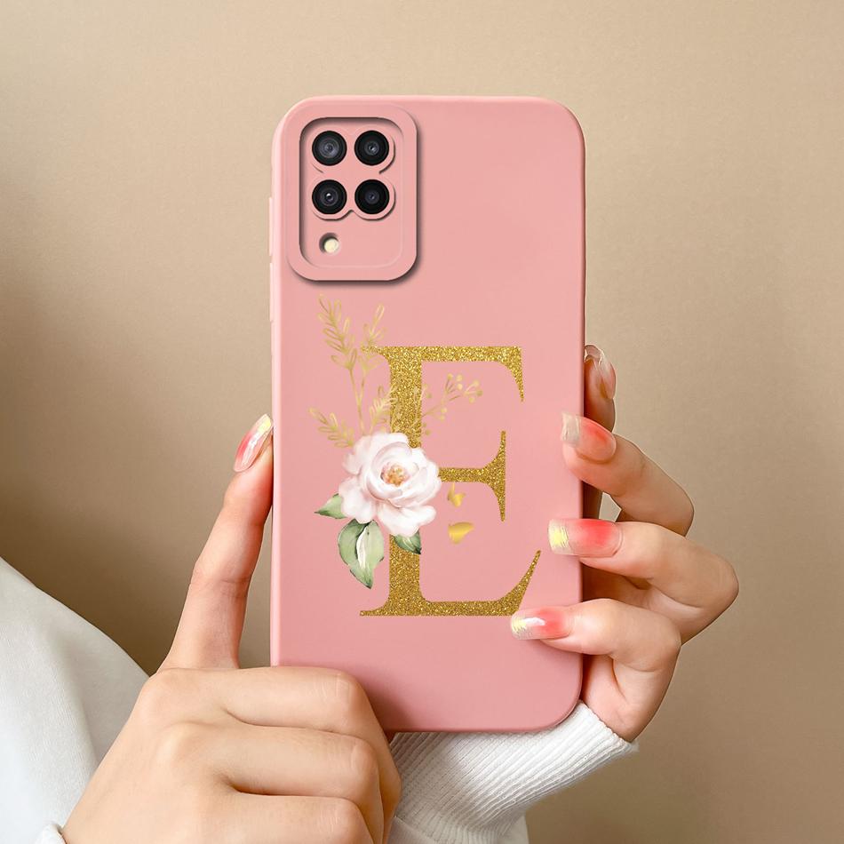 Elegant Case For Samsung M22 M32 4G 5G Rose Letter Phone Shell Lens Protective Cover For Galaxy M32 M22 Liquid Silicone Bumper
