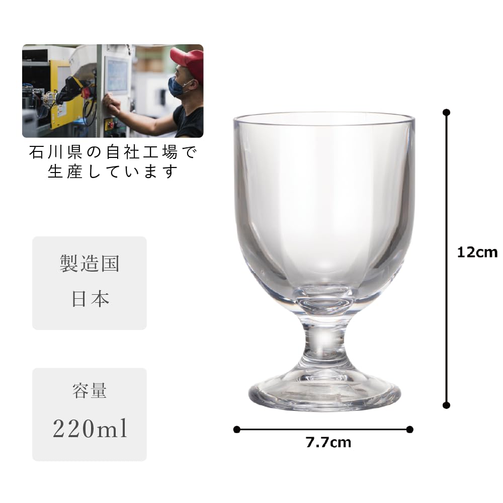 Plakira Breakproof Wine Glasses, 5-Piece Set, 220ml Capacity, Heat-Resistant, Dishwasher-Safe, Made in Japan, Perfect for Outdoor Activities, Kids, Ho