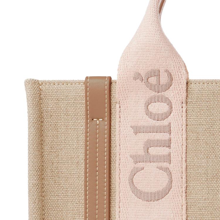 Chloe Woody Brand Logo Embroidered Detachable Shoulder Strap Linen Calfskin Shoulder Crossbody Tote Bag Small Women handbags CHC23-AS397L17-26Y
