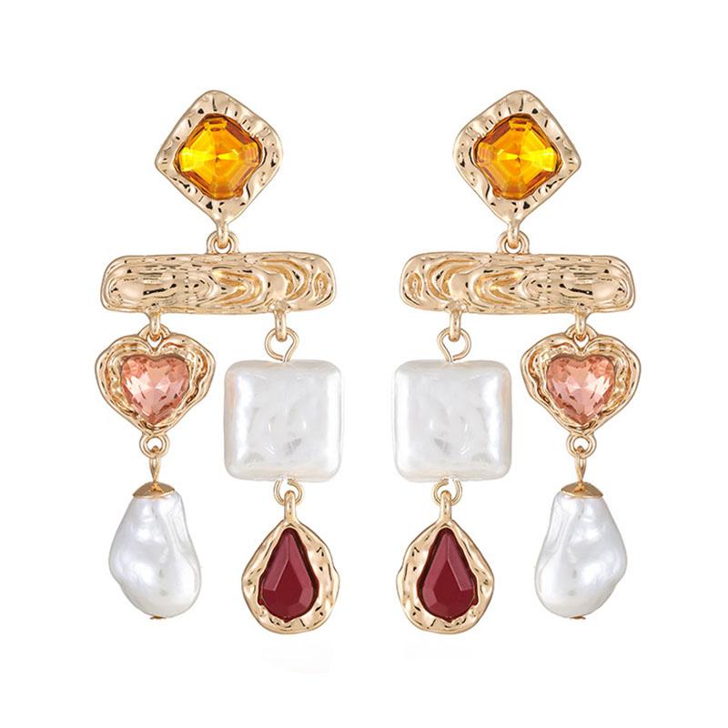 Pinkdudu Модные асимметричные 3 цвета стеклянные серьги-капли роскошные серьги с искусственным жемчугом для женщин, ювелирные изделия PD1517
