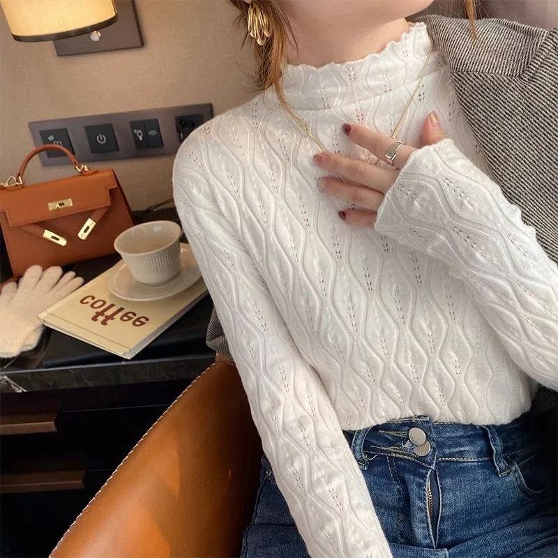 Вязаный свитер Джемпер женский полуводолазка свитер женский трикотаж тонкий однотонный пуловер осень и зима теплый мягкий тянуть