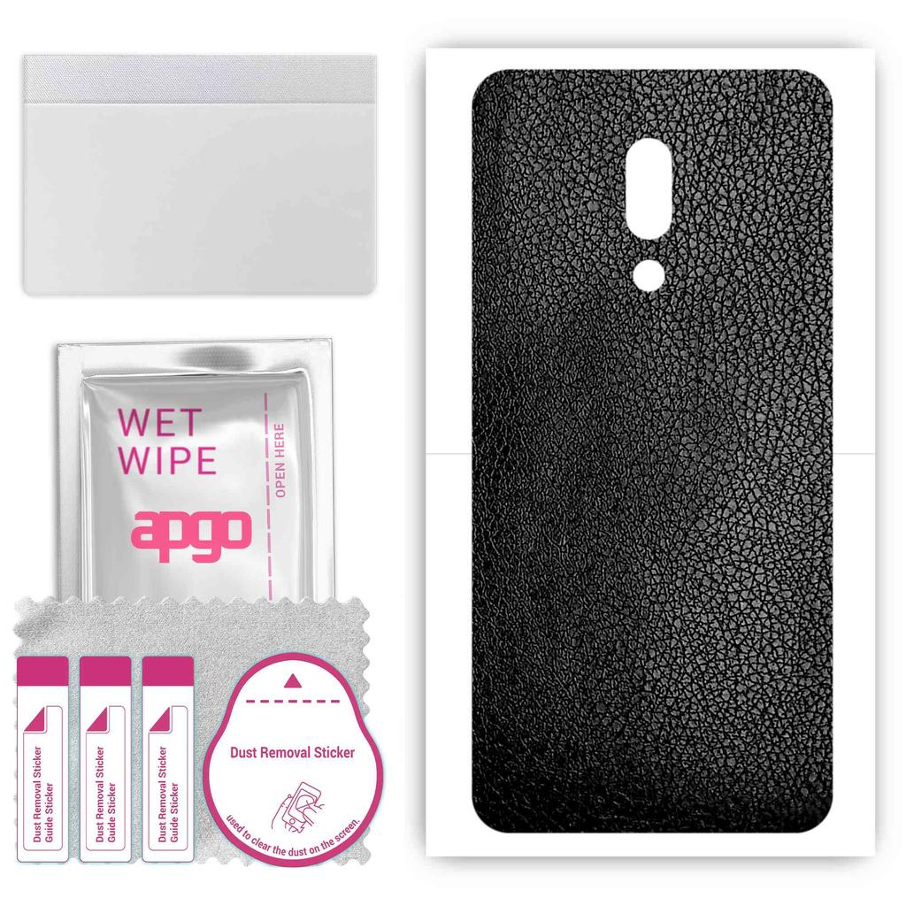 apgo Protective Skin Sticker for the Back Compatible with Meizu 16X, Wrap Film, Foil, Vinyl - Pattern Black Leather