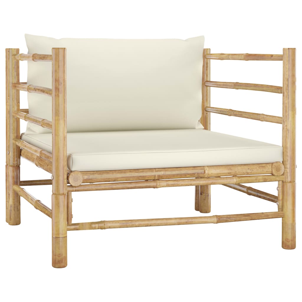 5 Piece Garden Lounge Set with Cream Colored Cushions Bamboo