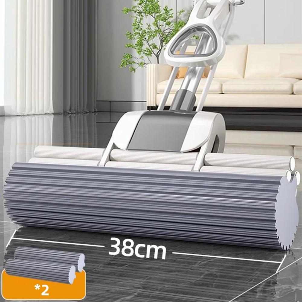 Sponge Mop System with Collapsible Mop Home Tile Floor Bathroom Cleaning Squeegee and Extendable Telescopic Long Handle