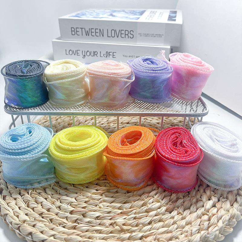 4cmx10 Yards Shiny Iridescent Ribbon, DIY Floral Bouquet Cake Gift Wrapping Decorative Color Ribbon
