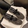 2025 New Flash Diamond One-word Buckle with Flat-soled Single Shoes Mary Jane Shoes Fashion Mesh Breathable Women's Shoes Ballet Shoes