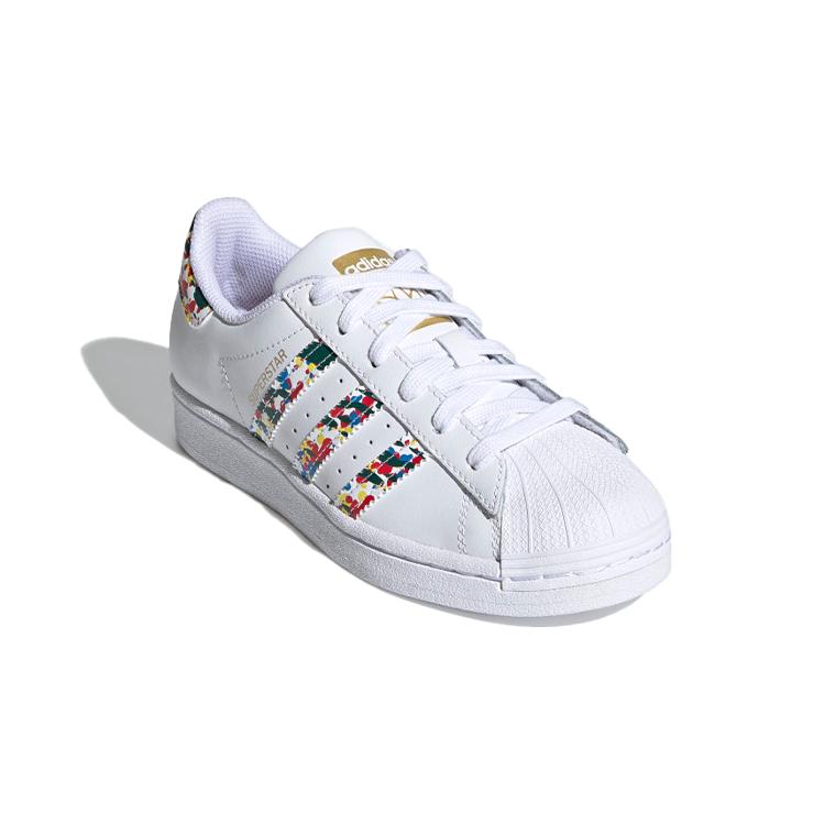 adidas Оригинальные Superstar J Print Низкие Детские Скейтбордические Кроссовки Белые Подростки FY9828