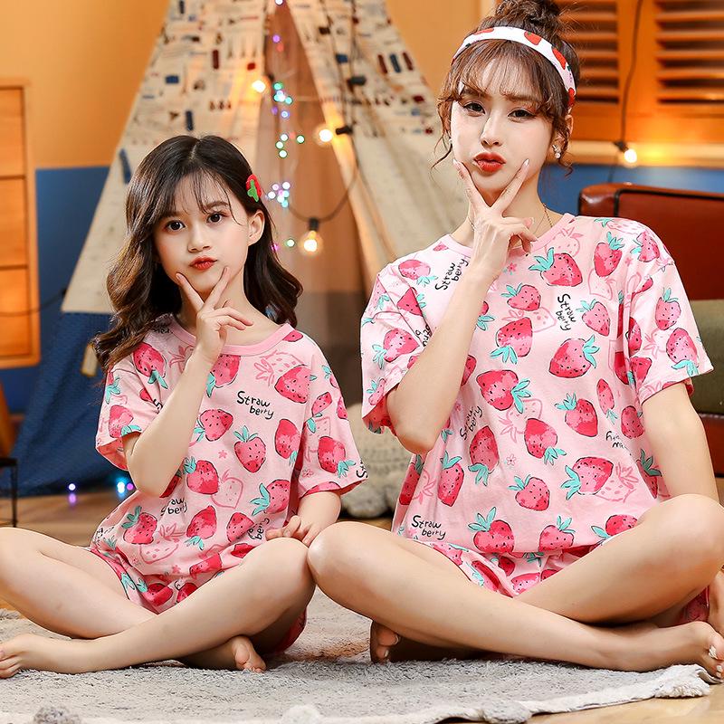 Летний комплект домашней одежды из чистого хлопка с мультяшным рисунком принцессы для мамы и дочки с коротким рукавом