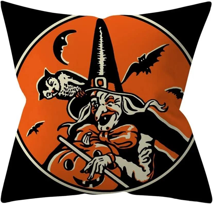 Украшения для вечеринки в честь Хэллоуина, наволочки с принтом тыквы, летучей мыши и паутины для украшения дивана и комнаты дома