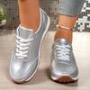 Мода Мода Золото Серебро Кроссовки на платформе Женские Весна Осень На шнуровке Большой размер Повседневные кроссовки Женские Комфортные Нескользящие Спортивная обувь