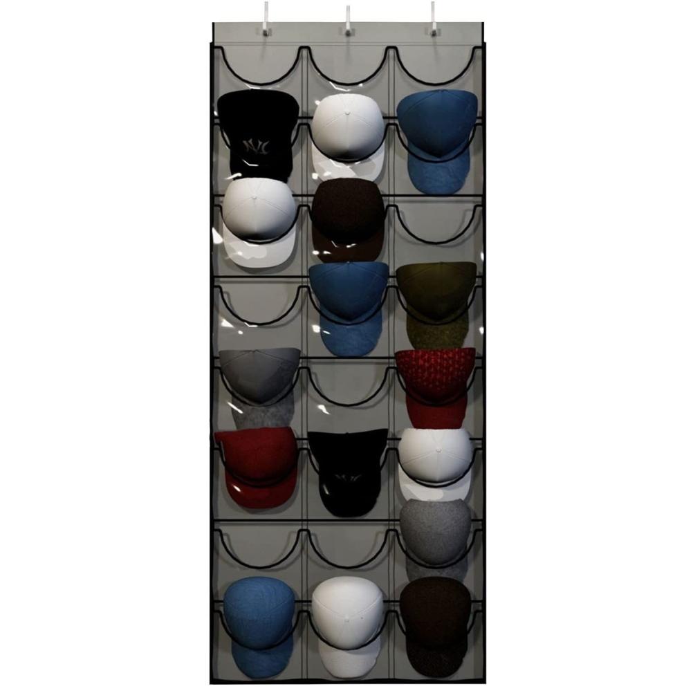 24 Pockets Hat Rack for Baseball Hat Organizer Hanging Hat Storage Holder for Closet Wall