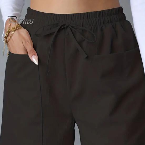 Женские летние шорты, повседневные, эластичные, средней талии, с карманами, широкие спортивные брюки на шнурке, одежда для фитнеса