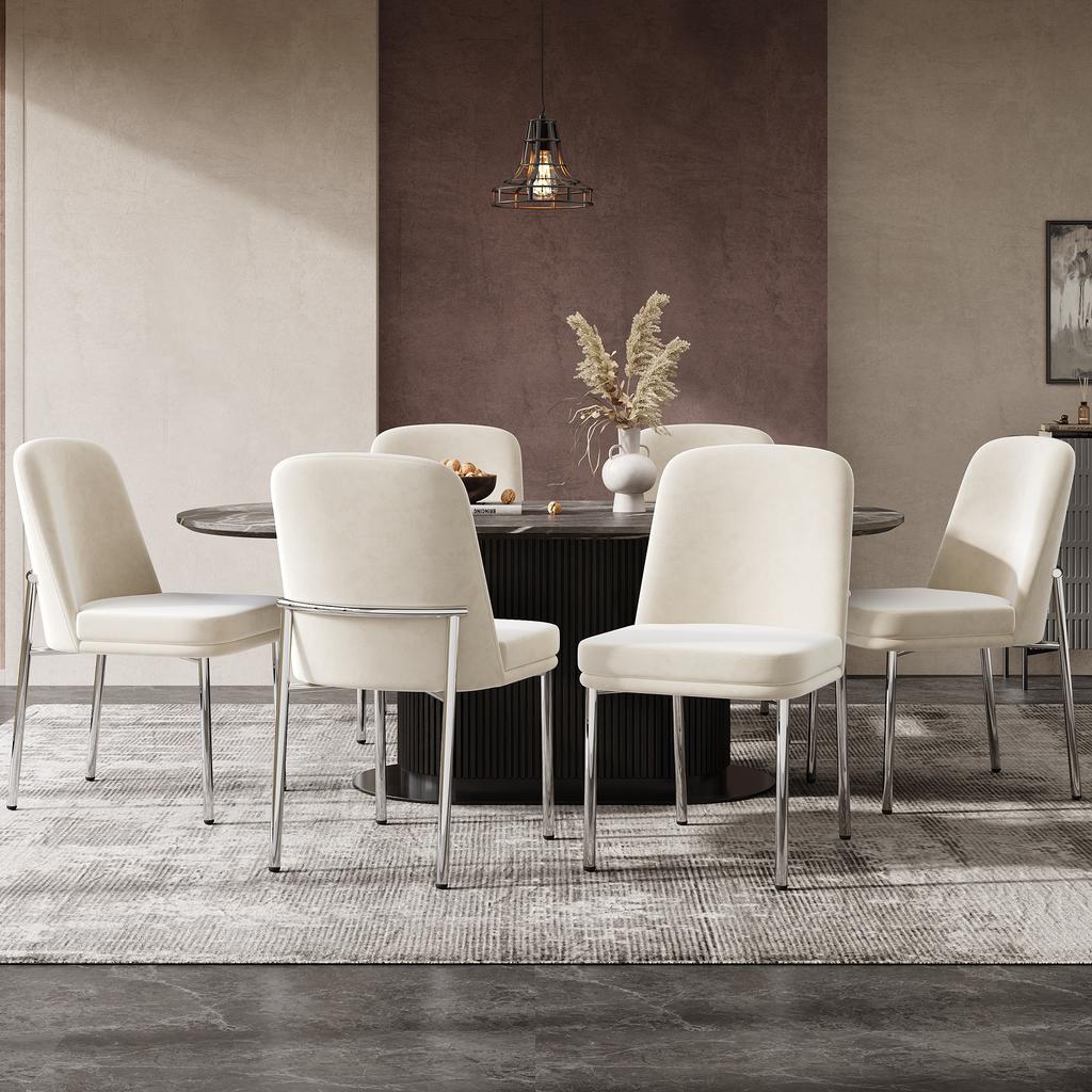 Dining Chairs Set of 2, with Thickened Seat Cushions and Metal Legs, in Modern Minimalist Style, Frame made of Galvanized Silver, Velvet, Beige