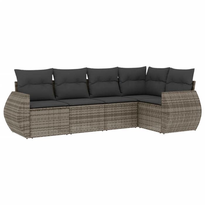 VidaXL Salon de Jardin avec Coussins 5 pcs, Canapés de Terrasse, Ensemble de Meubles de Patio, Mobilier d'Extérieur, Gris 3221329